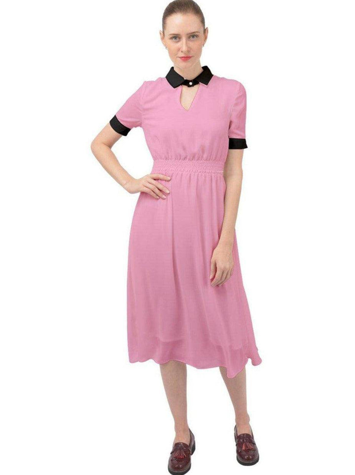 AVA 1940s Vintage Keyhole Neckline Dress Pink/Black - Poison Arrow Retro