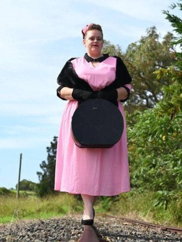 AVA 1940s Vintage Keyhole Neckline Dress Pink/Black - Poison Arrow Retro