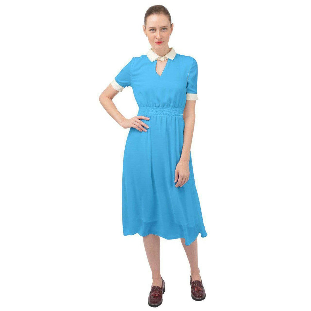 AVA 1940s Vintage Keyhole Neckline Dress Sky Blue - Poison Arrow Retro