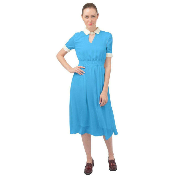 AVA 1940s Vintage Keyhole Neckline Dress Sky Blue - Poison Arrow Retro