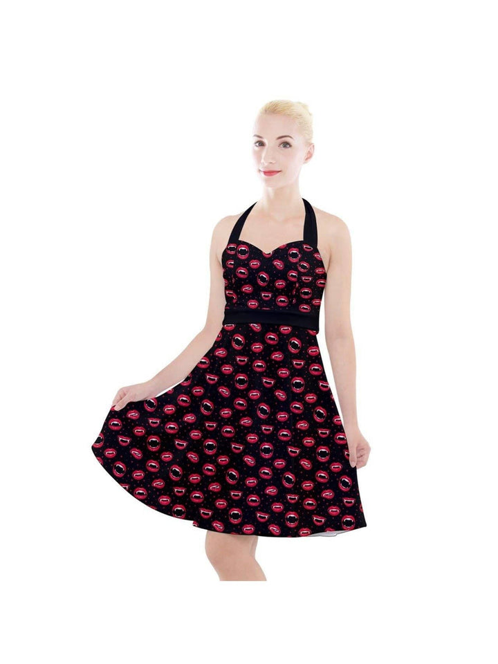 BITE ME!  Halter Party Swing Dress - Poison Arrow Retro