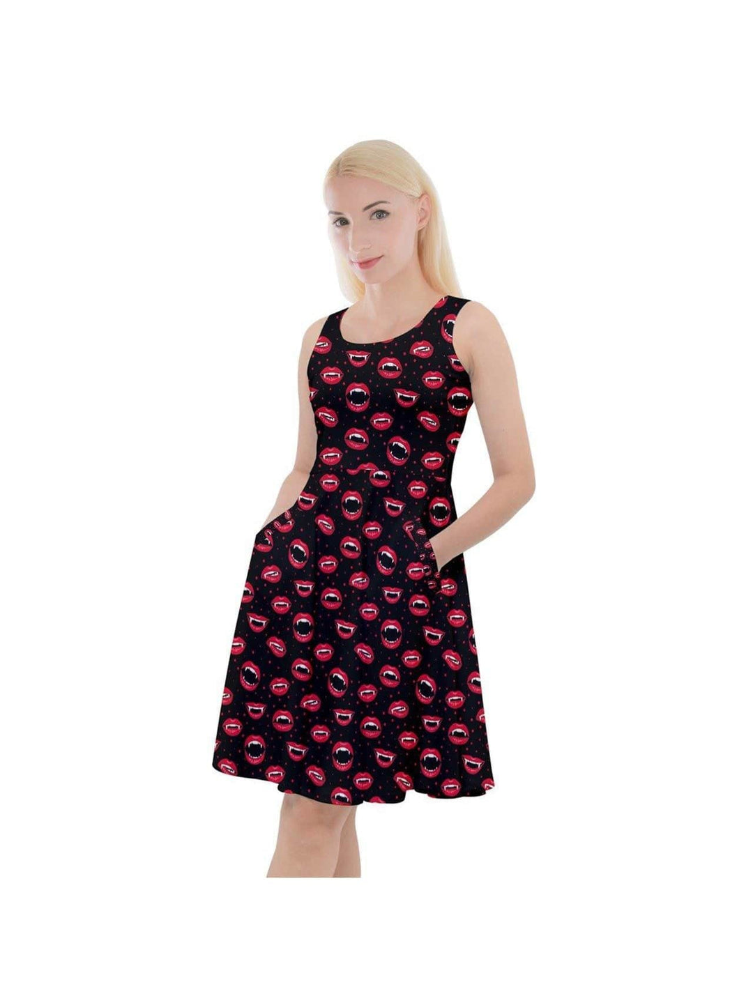 BITE ME! Knee Length Skater Dress With Pockets - Poison Arrow Retro