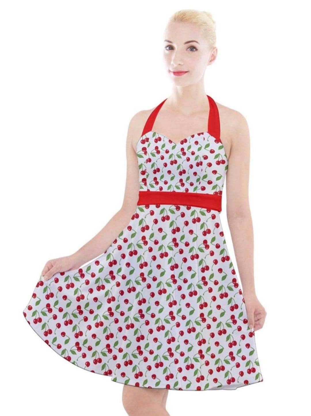 Cherry Bombshell Halter Party Swing Dress - Poison Arrow Retro