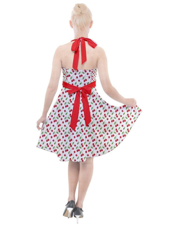 Cherry Bombshell Halter Party Swing Dress - Poison Arrow Retro