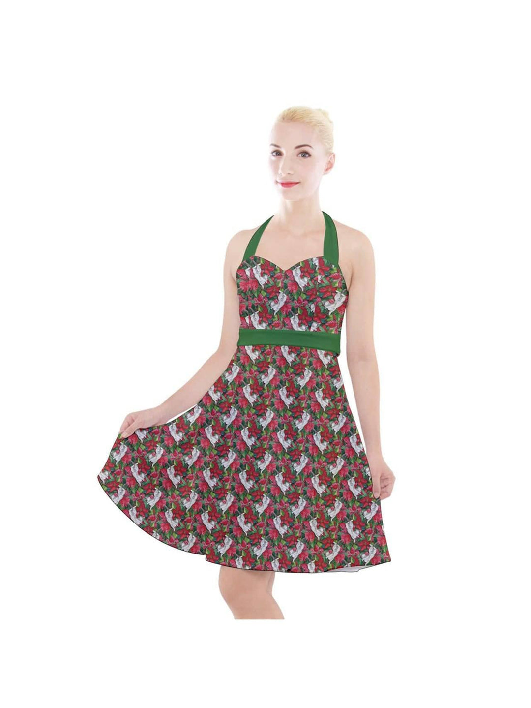 Christmas Cats Halter Party Swing Dress - Poison Arrow Retro