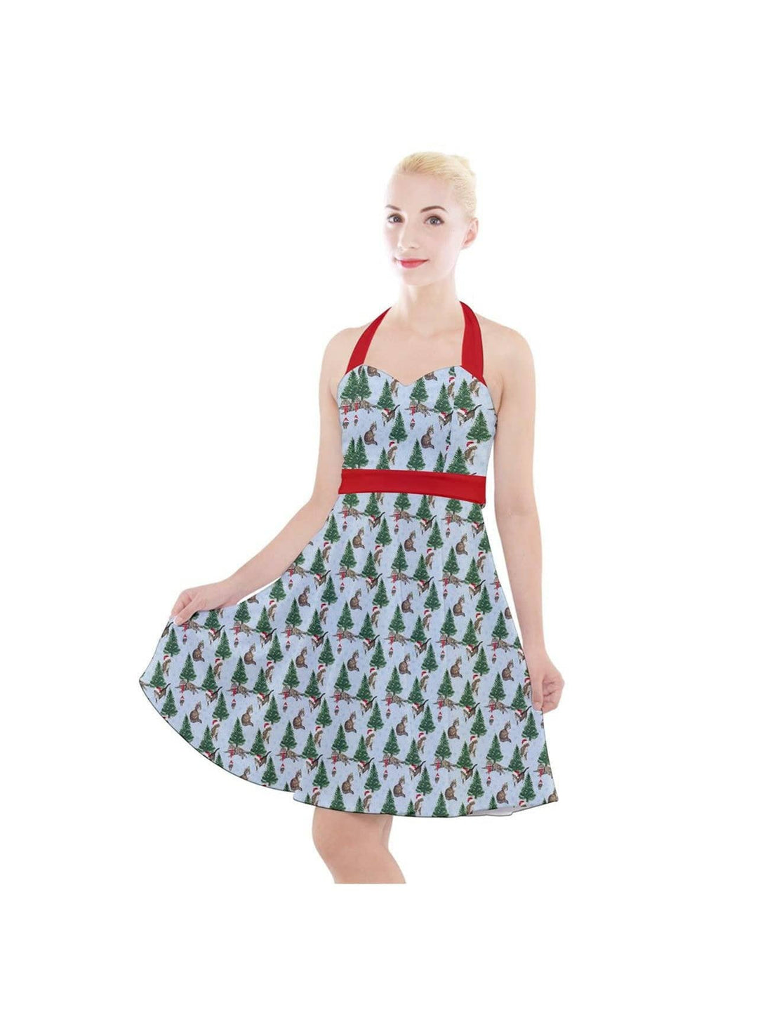 Christmas Cats Halter Party Swing Dress - Poison Arrow Retro