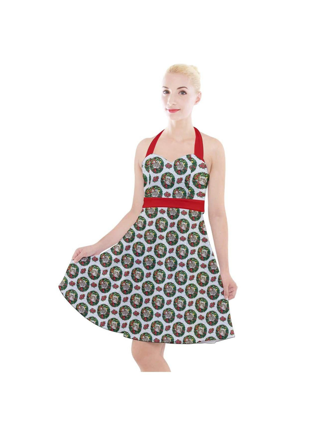 Christmas Cats Halter Party Swing Dress