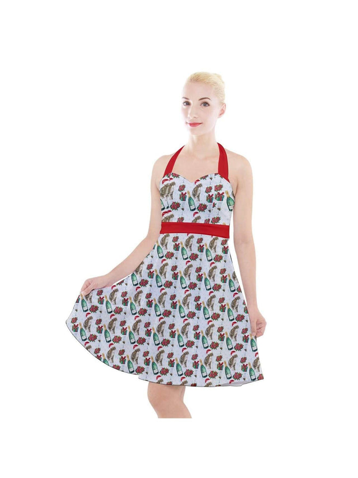 Christmas Cats Halter Party Swing Dress - Poison Arrow Retro