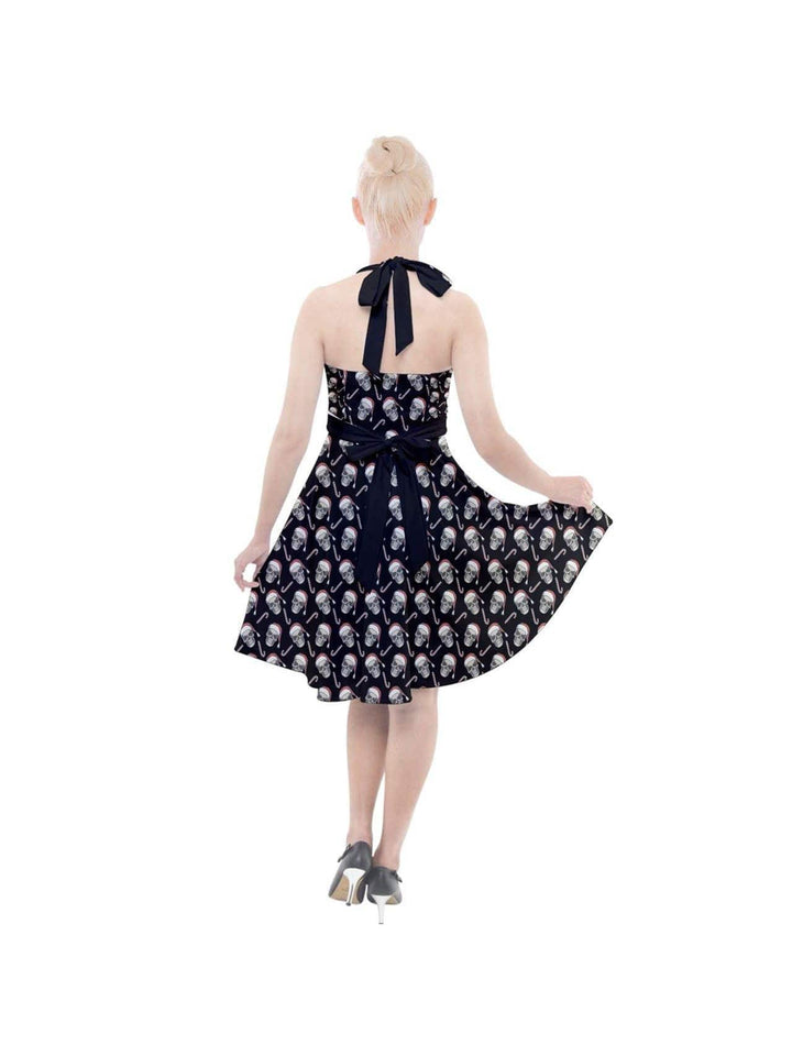 CHRISTMAS SKULLS HALTER PARTY SWING DRESS XS-3XL - Poison Arrow Retro