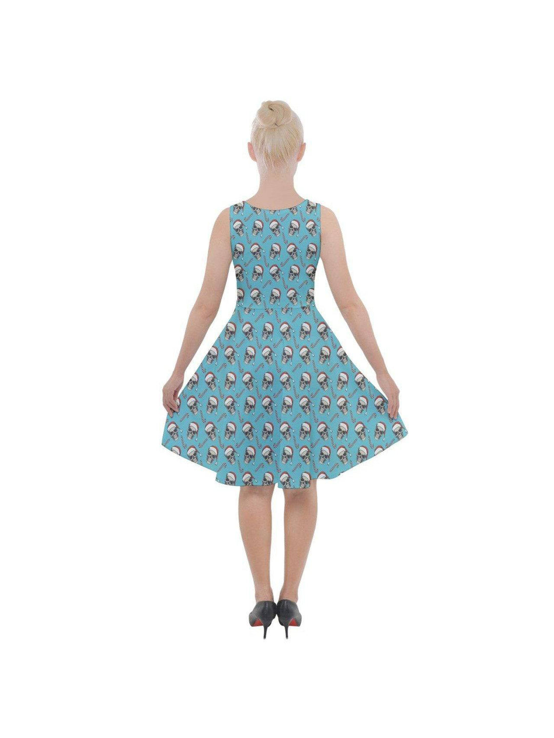 CHRISTMAS SKULLS KNEE LENGTH SKATER CHRISTMAS DRESS WITH POCKETS - Poison Arrow Retro