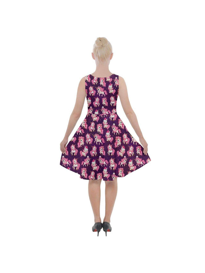 CHRISTMAS UNICORNS Knee Length Skater Dress With Pockets - Poison Arrow Retro