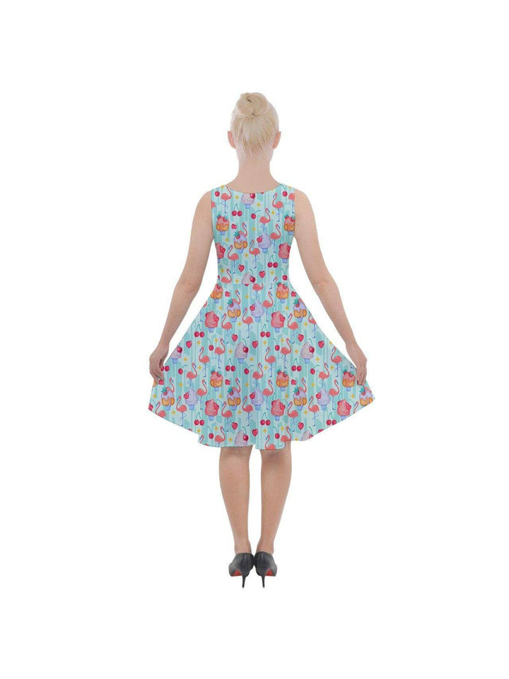 Flamingo Cupcakes Knee Length Skater Dress With Pockets - Poison Arrow Retro