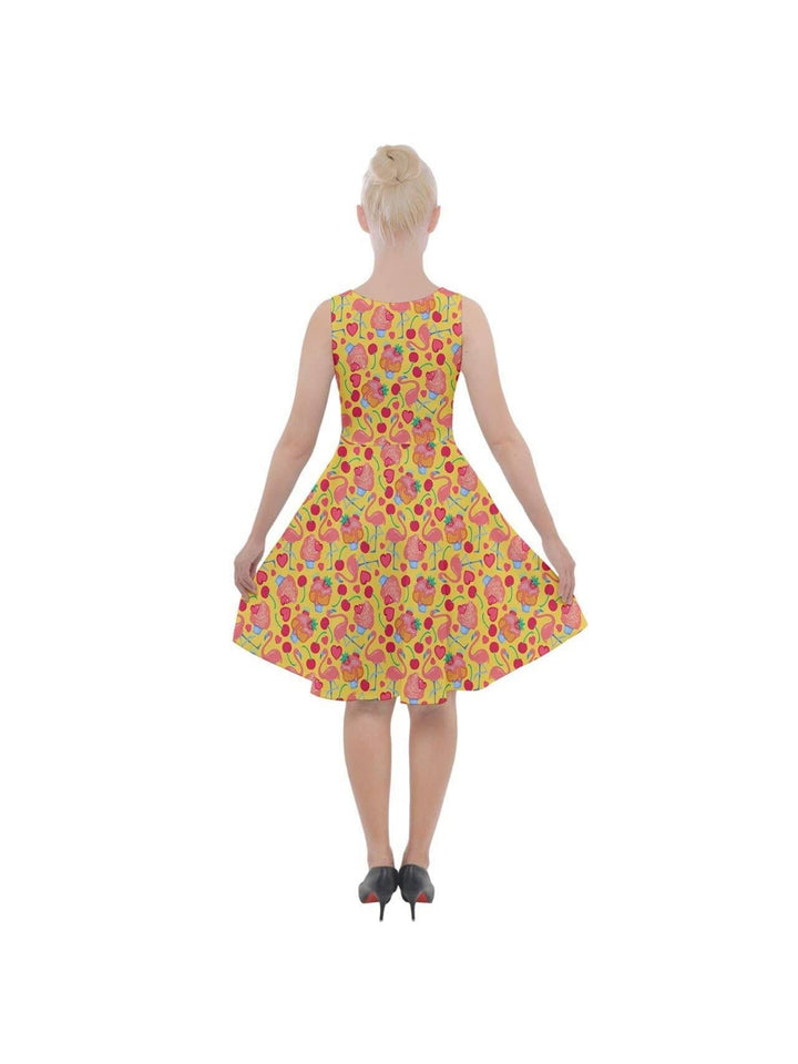 Flamingo Cupcakes Knee Length Skater Dress With Pockets