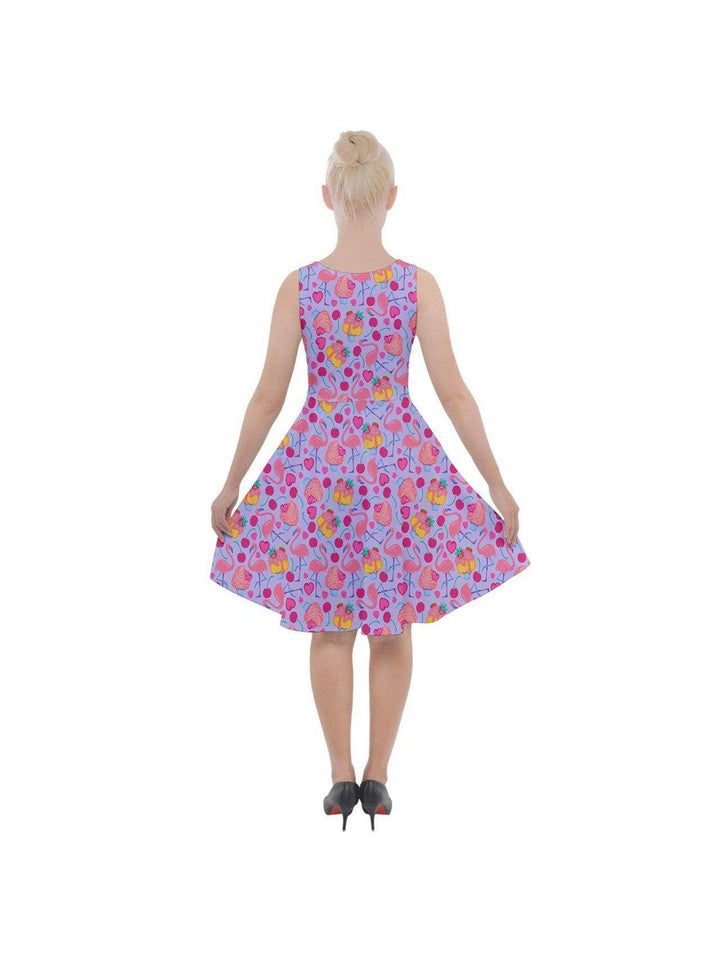 Flamingo Cupcakes Knee Length Skater Dress With Pockets