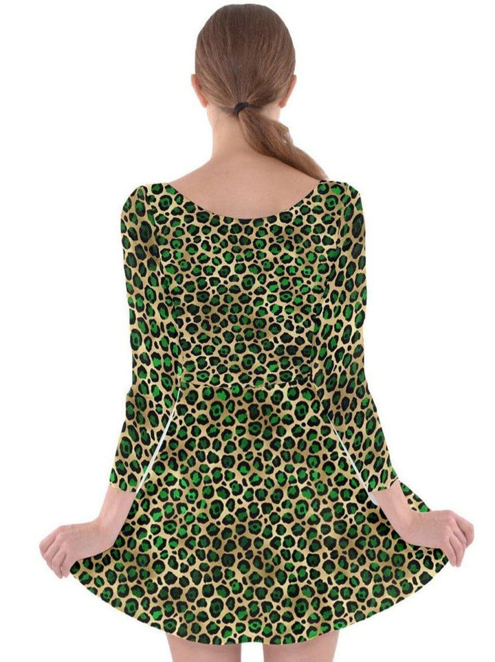 GOLDEN LEOPARD Long Sleeve Skater Dress