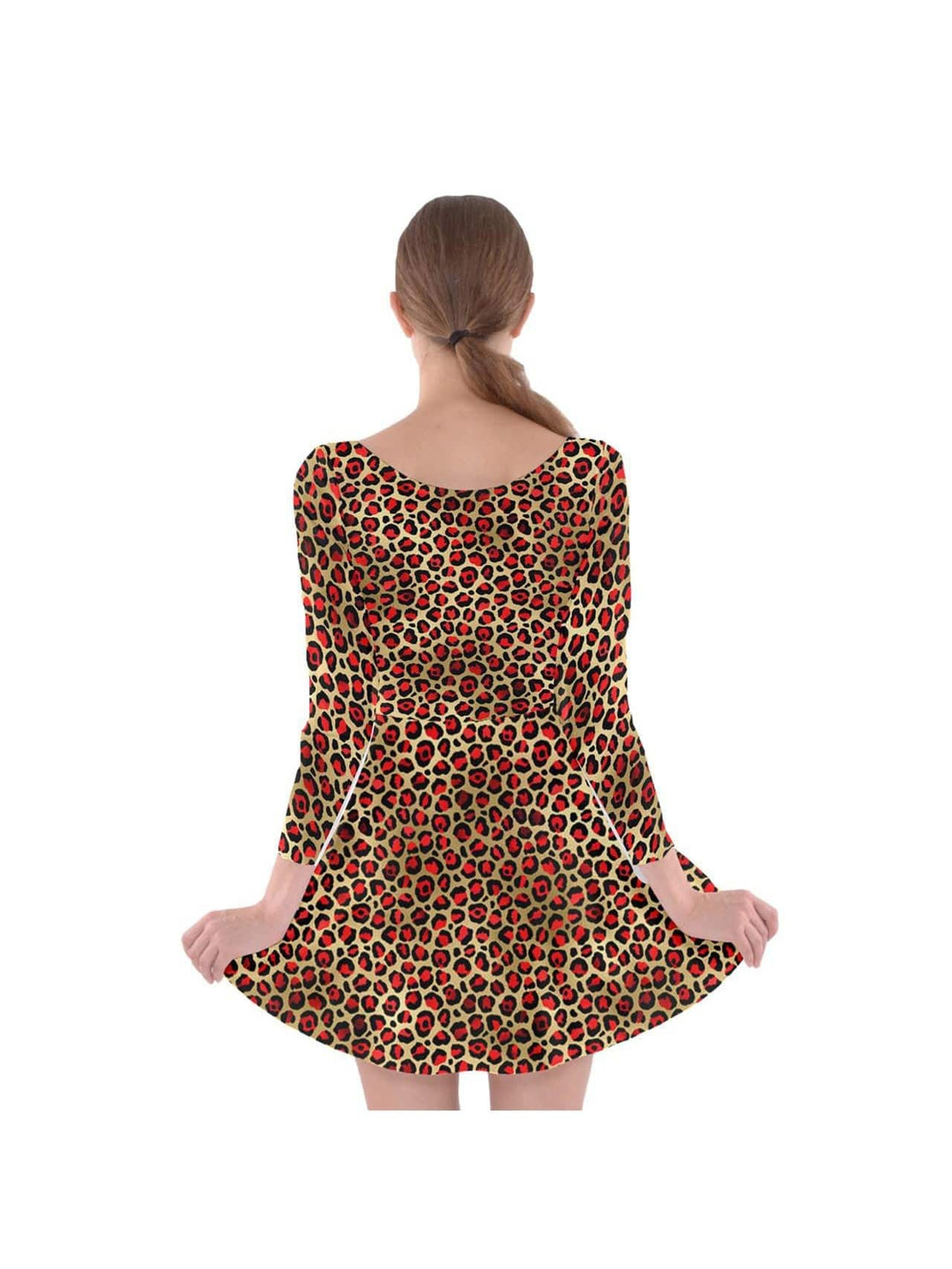 GOLDEN LEOPARD Long Sleeve Skater Dress