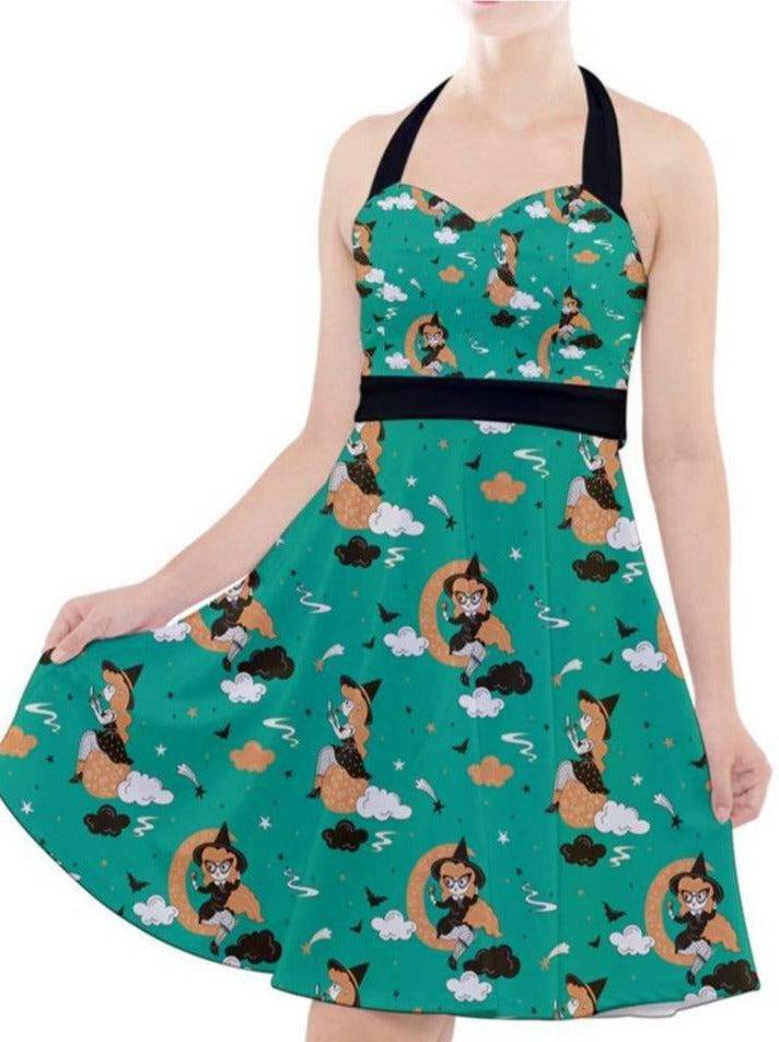 GREEN PIN UP WITCH Halter Party Swing Dress - Poison Arrow Retro