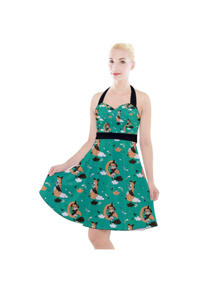 GREEN PIN UP WITCH Halter Party Swing Dress