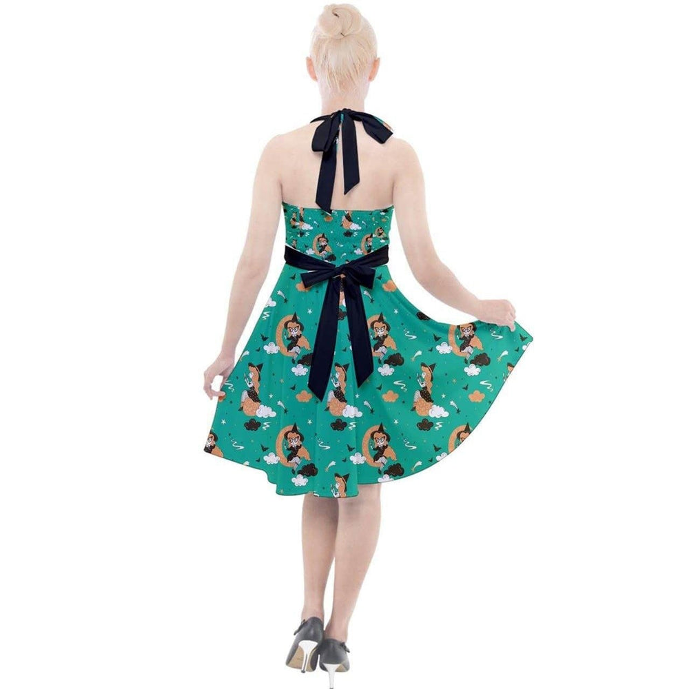 GREEN PIN UP WITCH Halter Party Swing Dress - Poison Arrow Retro