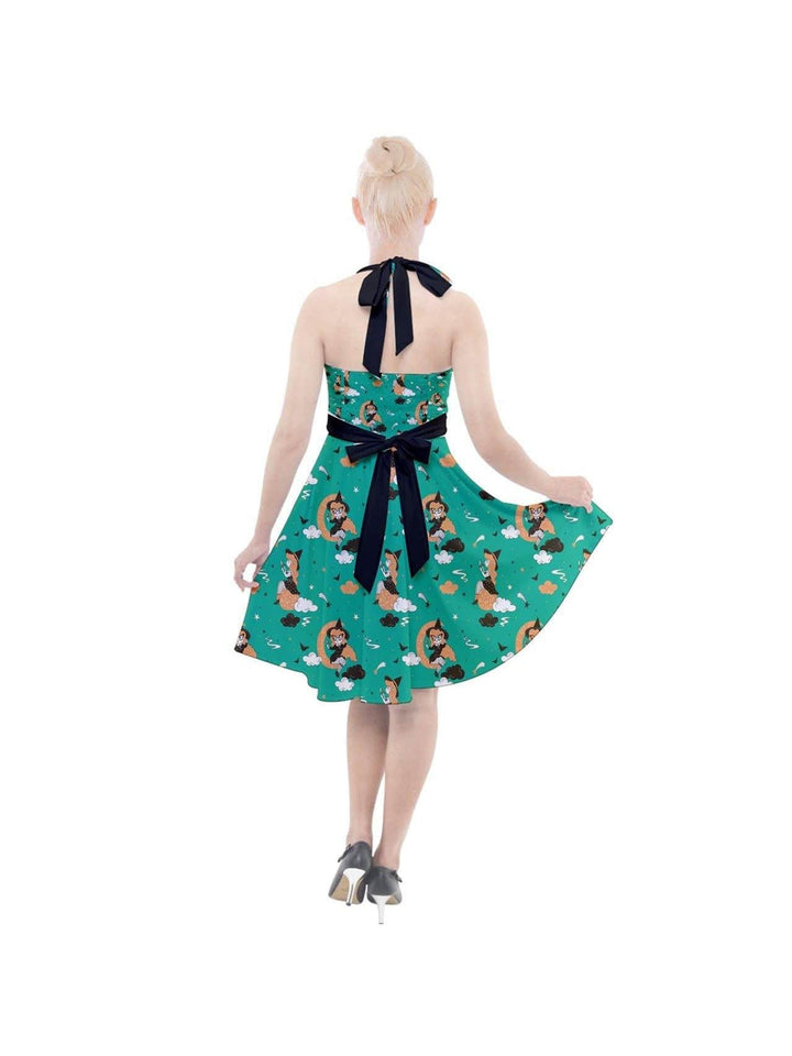 GREEN PIN UP WITCH Halter Party Swing Dress - Poison Arrow Retro