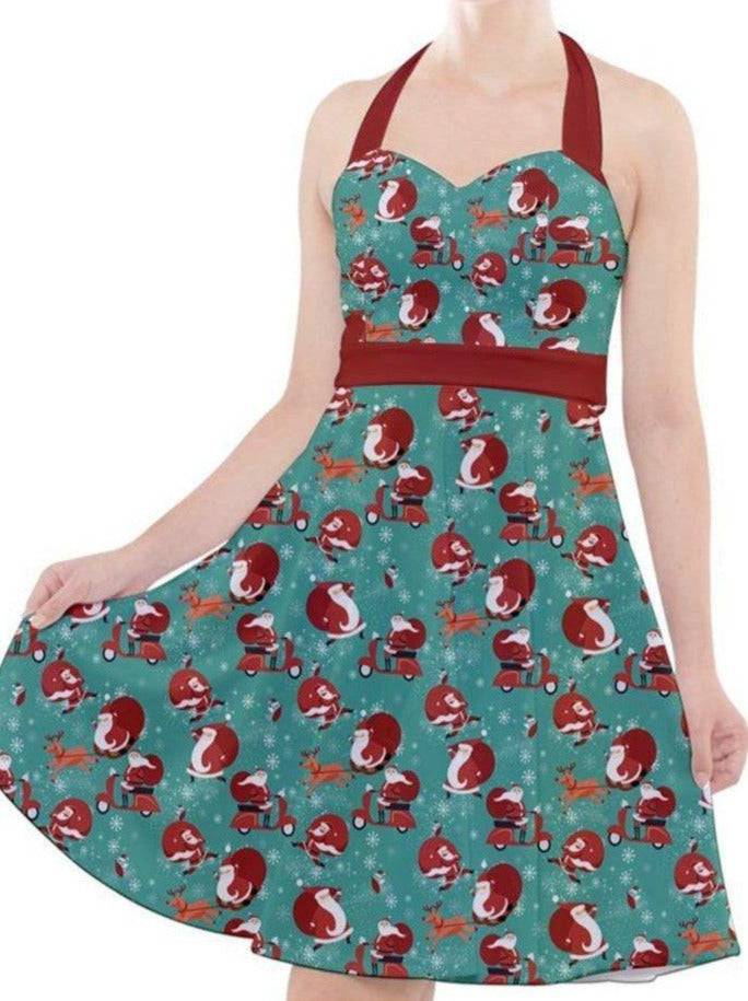 Hey Santa! Christmas Halter Party Swing Dress - Poison Arrow Retro