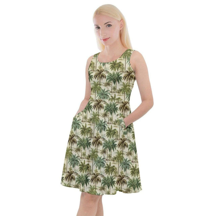 Palm Haven Knee Length Skater Dress With Pockets - Poison Arrow Retro