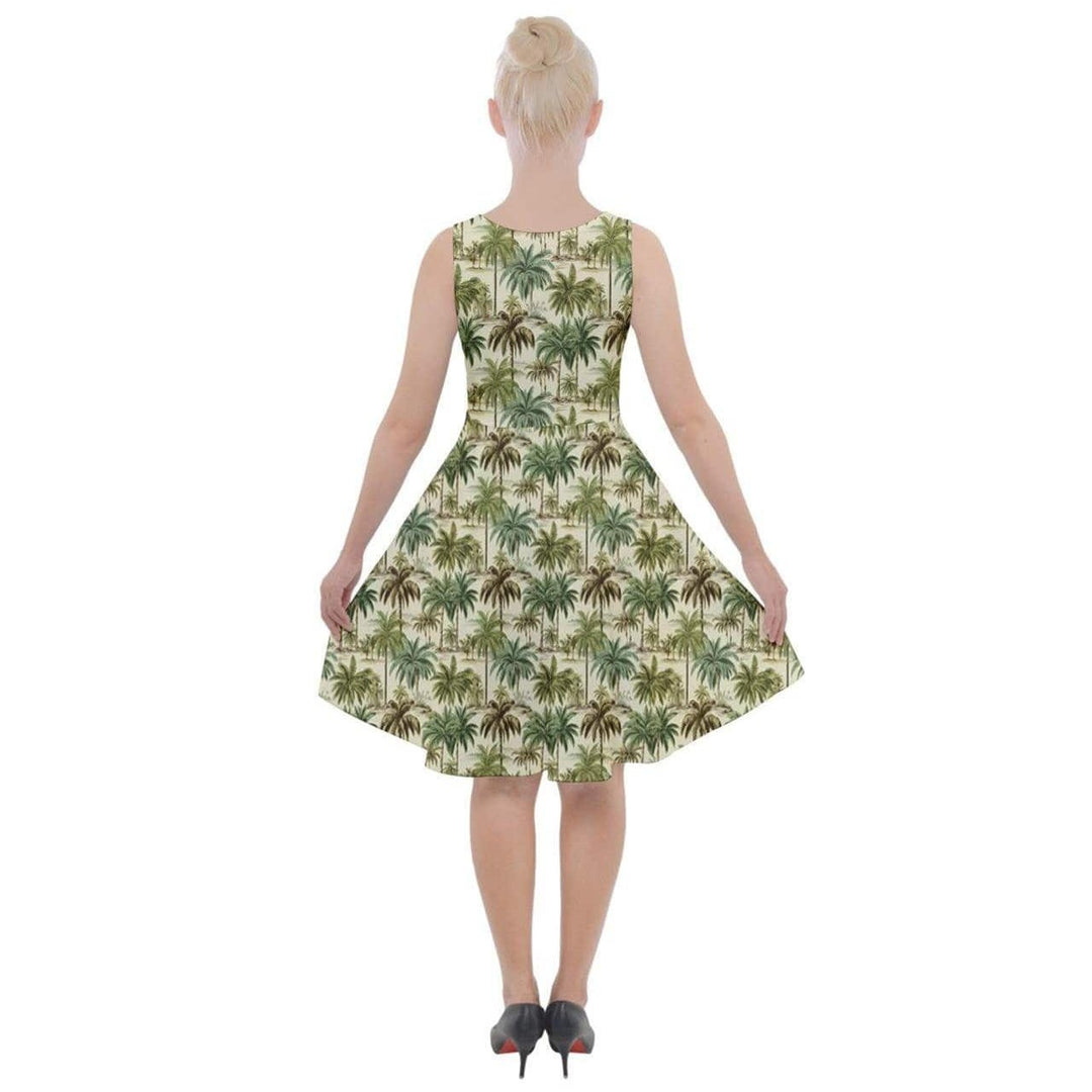 Palm Haven Knee Length Skater Dress With Pockets - Poison Arrow Retro