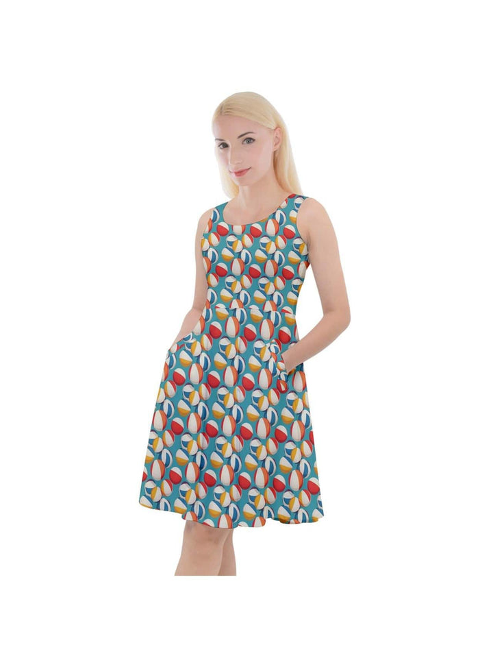 Retro Beach Balls Knee Length Skater Dress With Pockets - Poison Arrow Retro