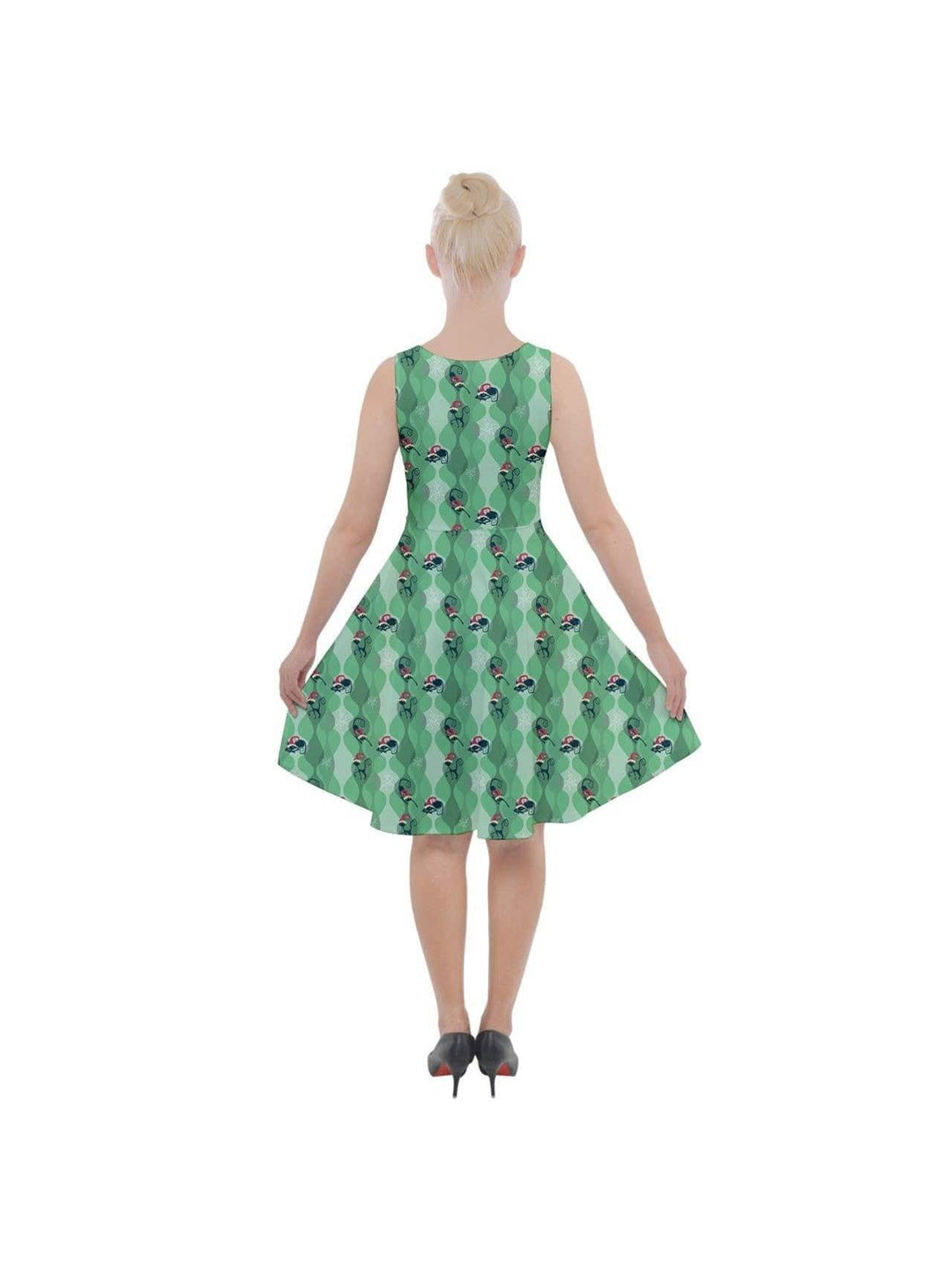 RETRO CHRISTMAS CATS KNEE LENGTH SKATER CHRISTMAS DRESS WITH POCKETS