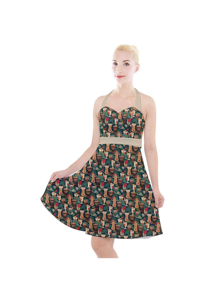 Retro Tiki Luau Halter Party Swing Dress - Poison Arrow Retro