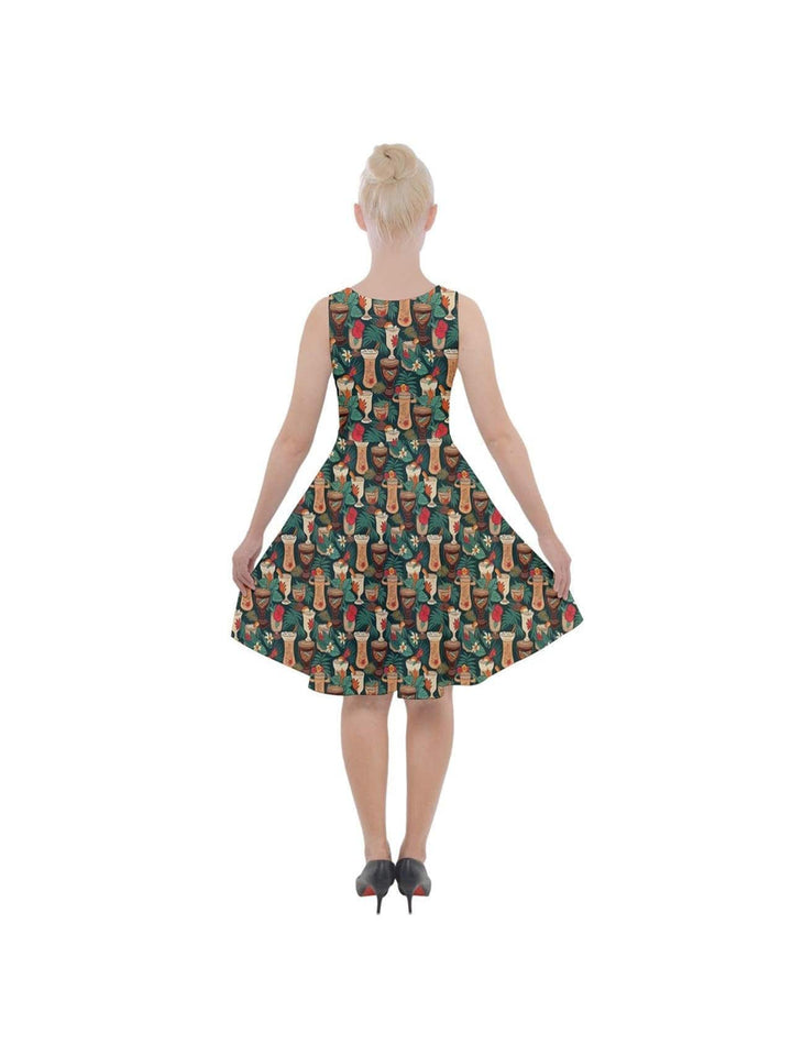 Retro Tiki Luau Knee Length Skater Dress With Pockets