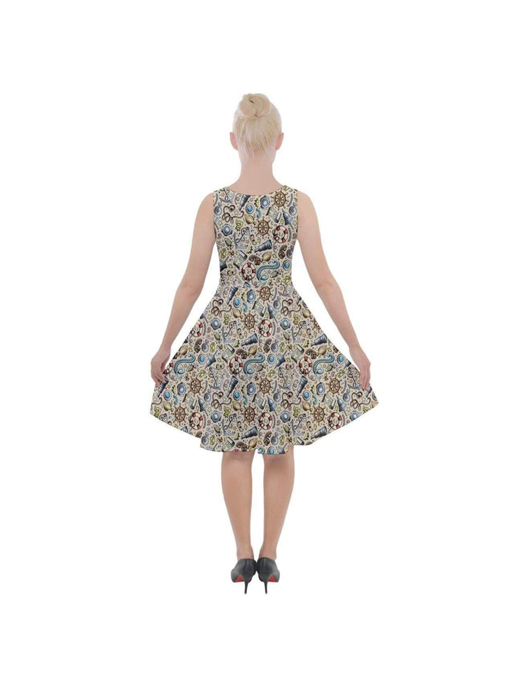 SAILORS DREAM Knee Length Skater Dress With Pockets - Poison Arrow Retro