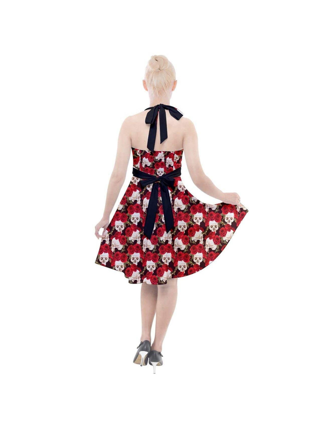 SKULLS AND ROSES Halter Party Swing Dress