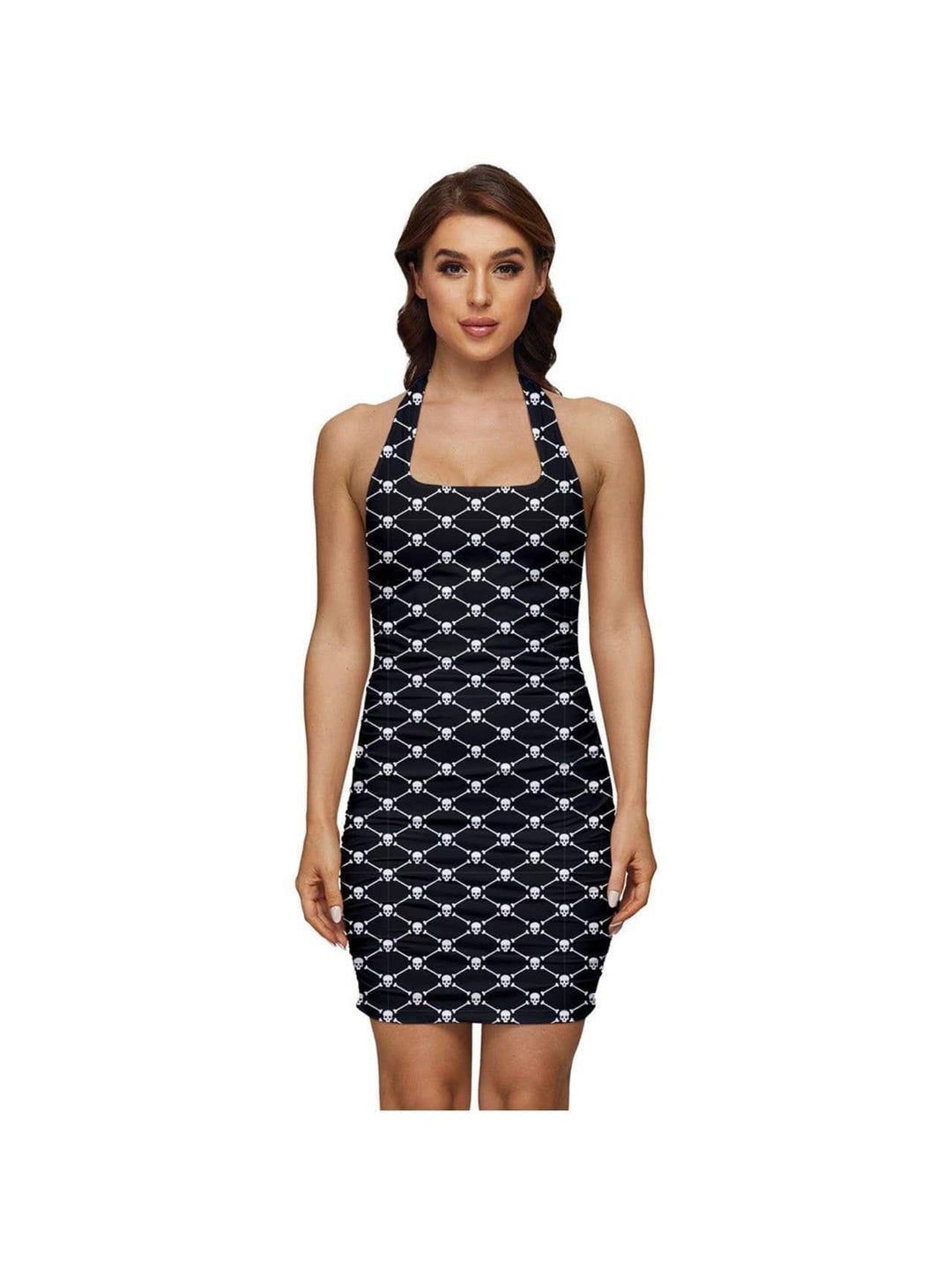 Skulls n Crossbones Ruched Halter Dress - Poison Arrow Retro