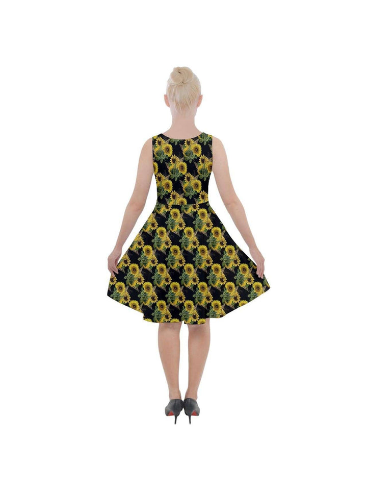 Sunflowers Knee Length Skater Dress With Pockets - Poison Arrow Retro