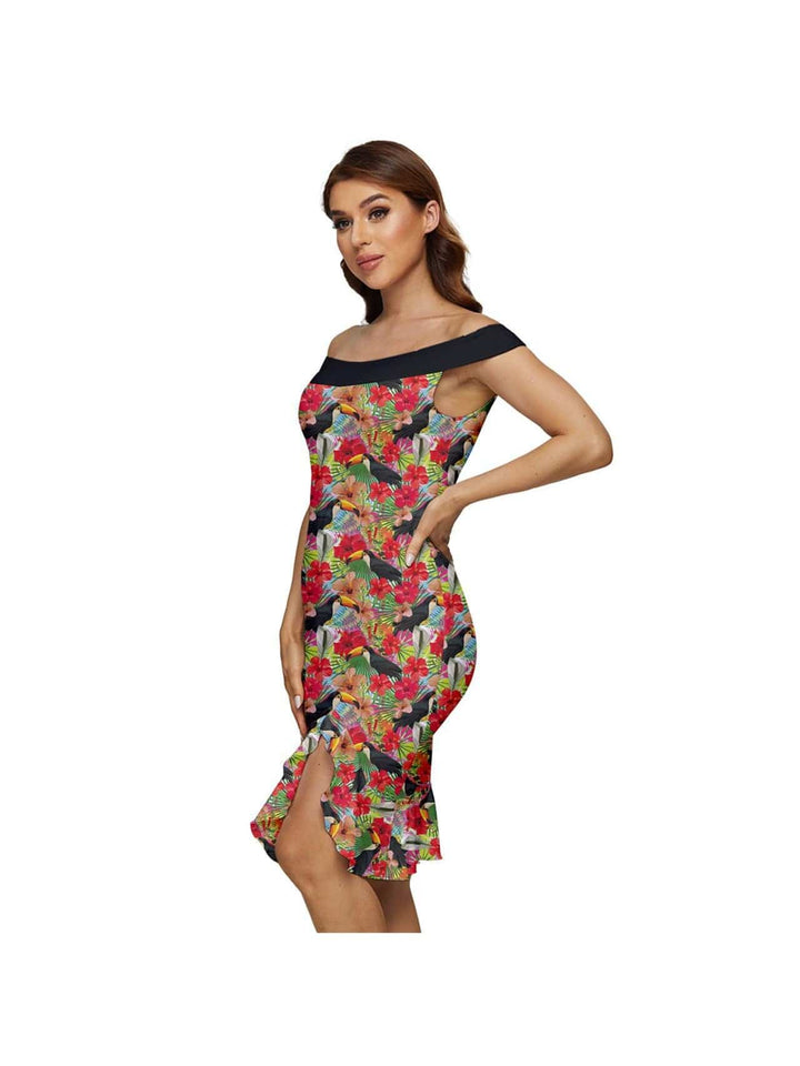 Toucans Off Shoulder Dress - Poison Arrow Retro