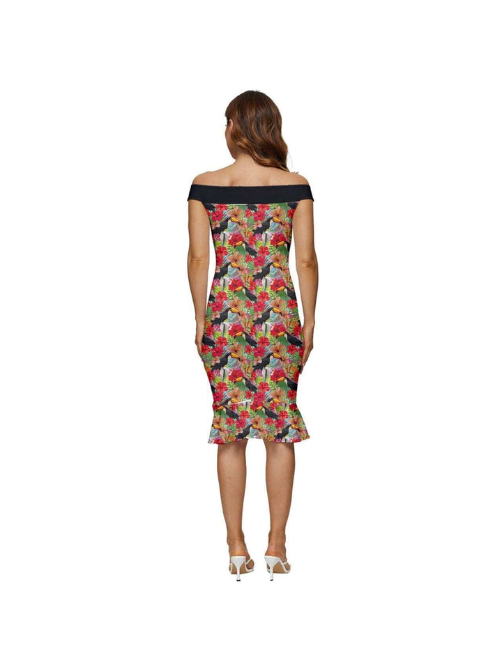 Toucans Off Shoulder Dress - Poison Arrow Retro