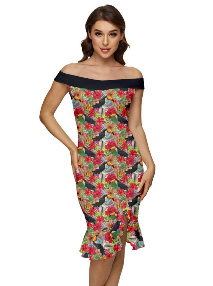 Toucans Off Shoulder Dress - Poison Arrow Retro