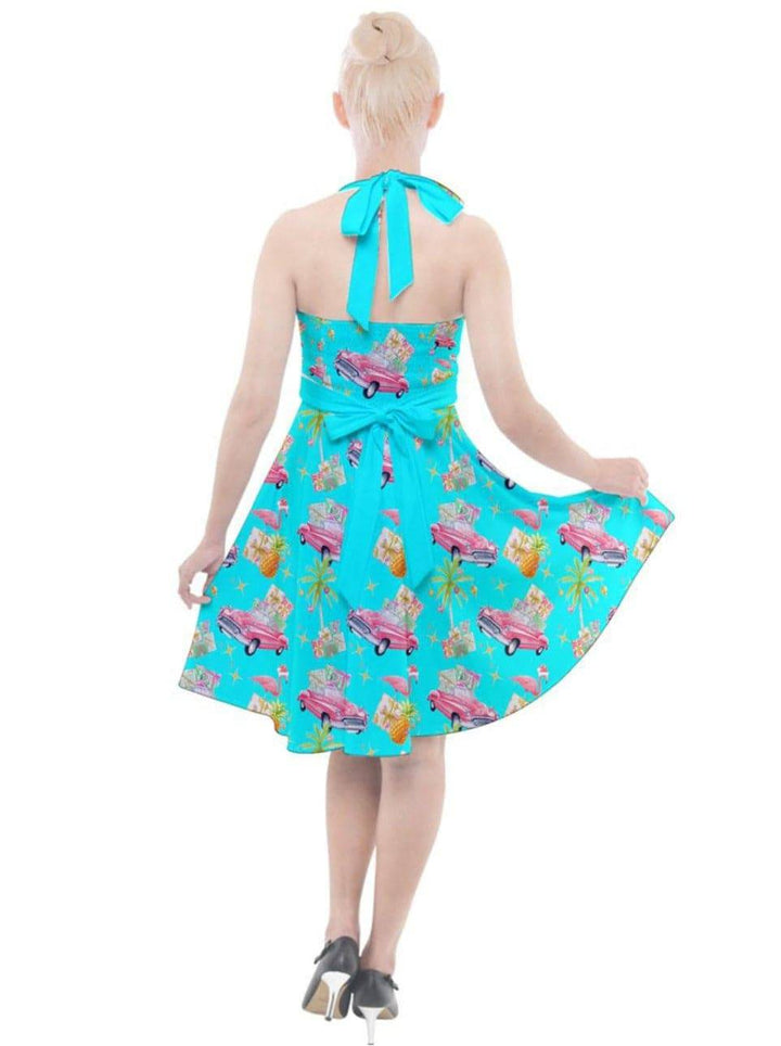 Tropical Christmas Halter Party Swing Dress - Poison Arrow Retro