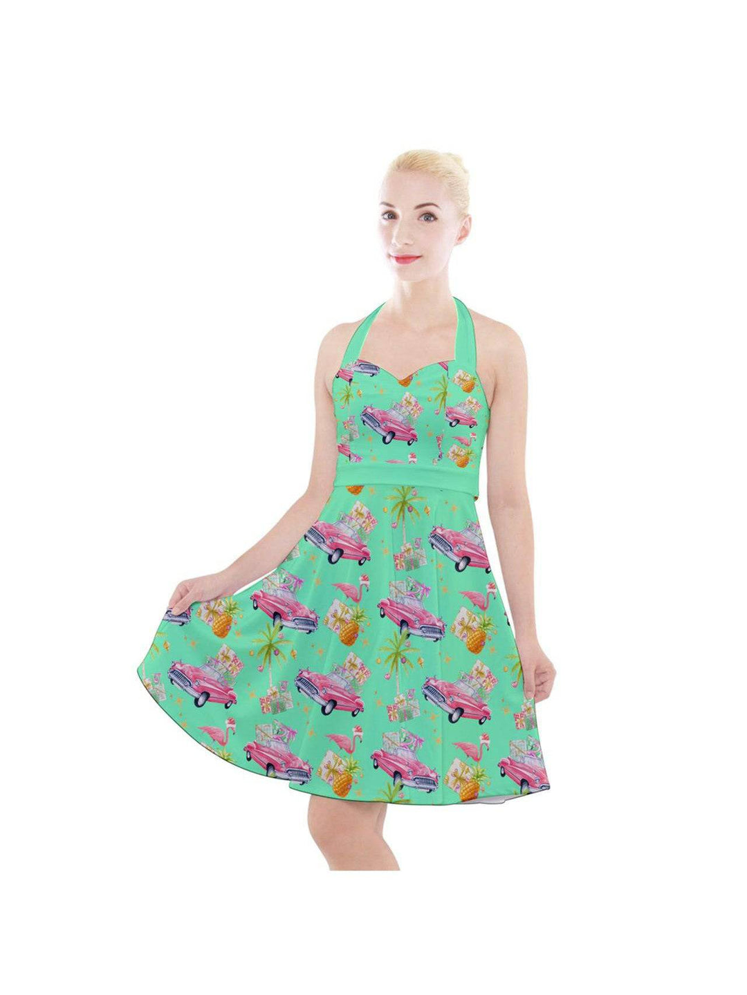 Tropical Christmas Halter Party Swing Dress - Poison Arrow Retro