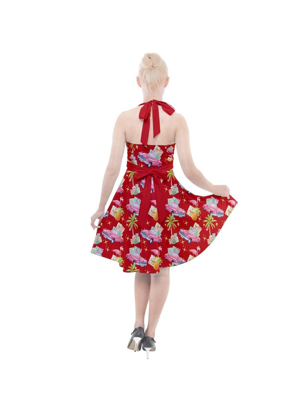 Tropical Christmas Halter Party Swing Dress - Poison Arrow Retro