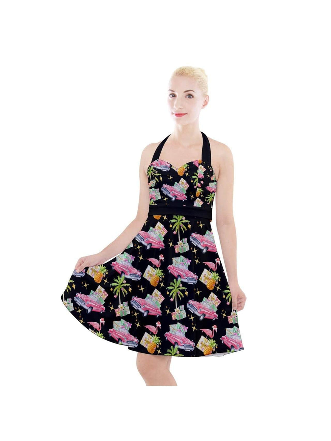 Tropical Christmas Halter Party Swing Dress