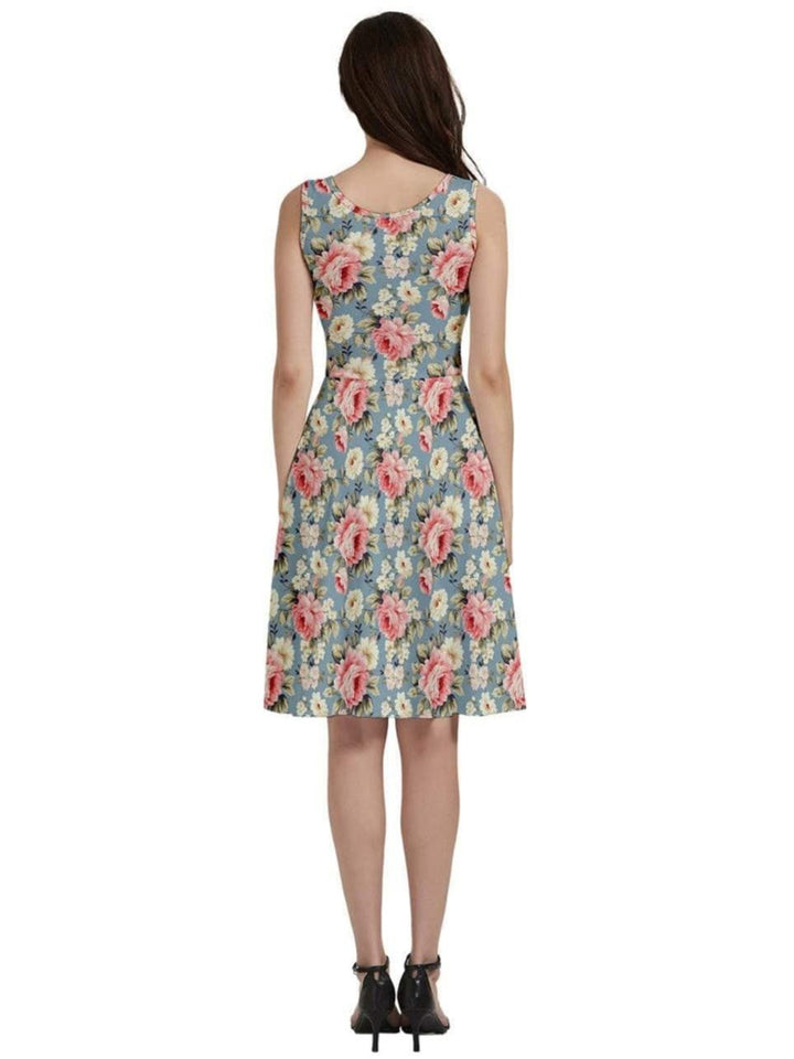 Vintage Roses V-Neck Skater Dress with Pockets - Poison Arrow Retro