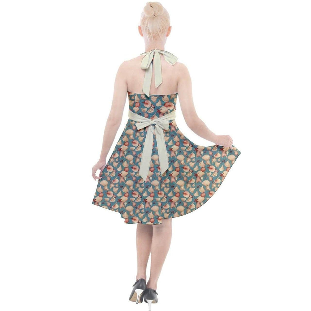 Vintage Seashells Halter Party Swing Dress - Poison Arrow Retro