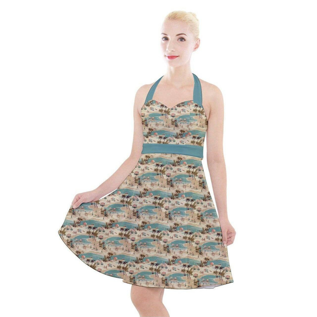 Vintage Vacation Halter Party Swing Dress - Poison Arrow Retro