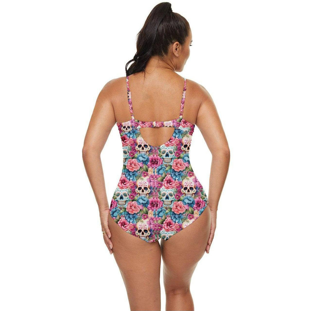 Floral Sugar Skulls Retro Full Coverage Swimsuit - Poison Arrow Retro