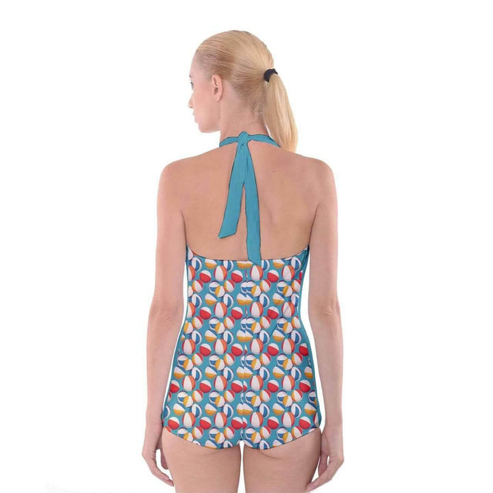 Retro Beach Balls Boyleg Halter Swimsuit - Poison Arrow Retro