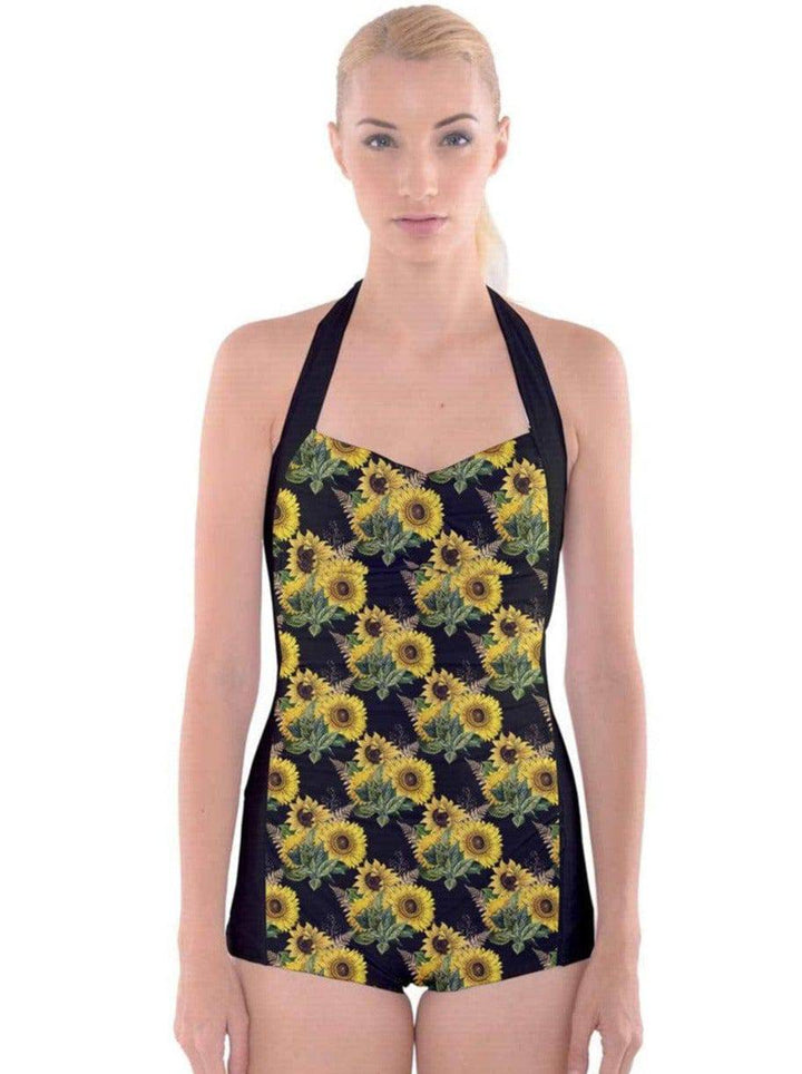 Sunflowers Boyleg Halter Swimsuit