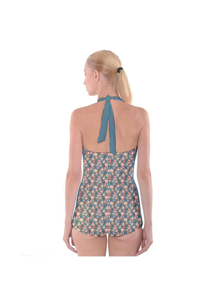 Vintage Seashell Boyleg Halter Swimsuit