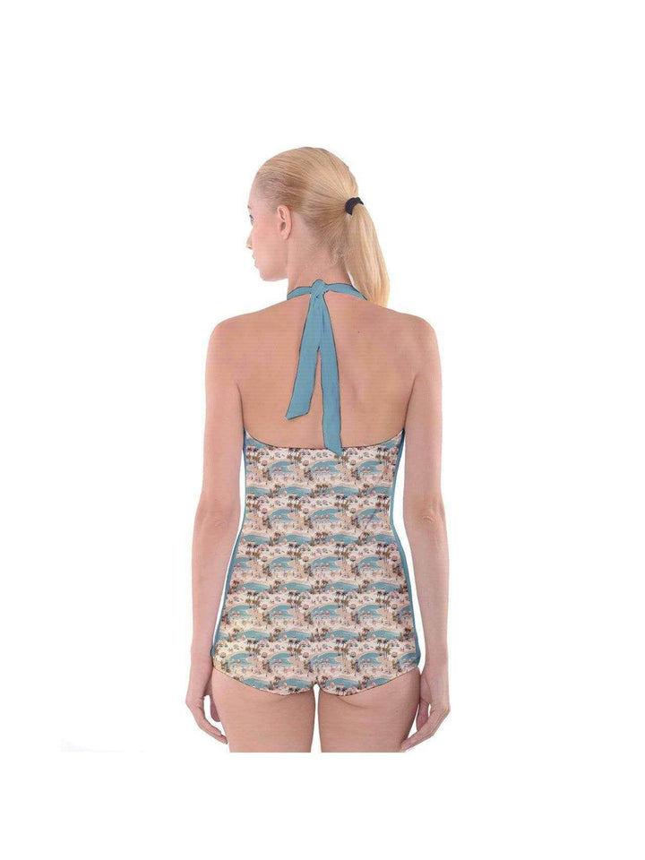 Vintage Vacation Boyleg Halter Swimsuit - Poison Arrow Retro